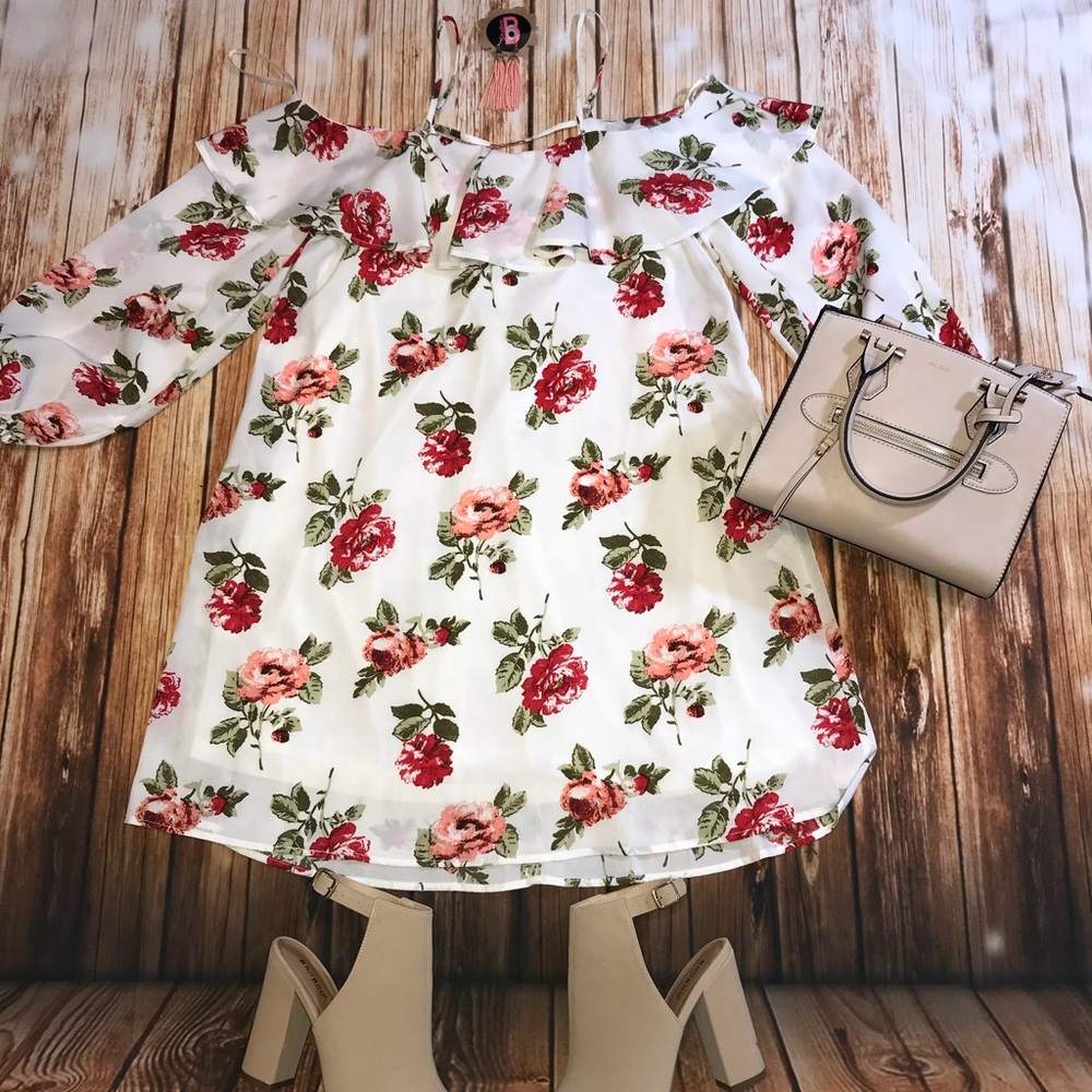 Beautiful Ivory Blue Floral Dress